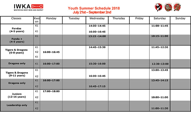 Kids Schedule Summer 2018